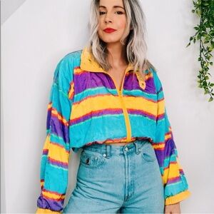 VINTAGE 80s Retro Color Block Nylon Lightweight Windbreaker
Jacket Coat